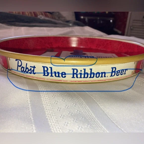 VINTAGE ORIGINAL PABST BLUE RIBBON BEER METAL BEER SERVING TRAY 1960's 13" - Picture 10 of 12